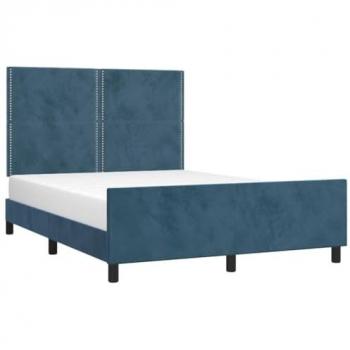 Estructura de cama con cabecero de terciopelo azul oscuro 140x200 cm