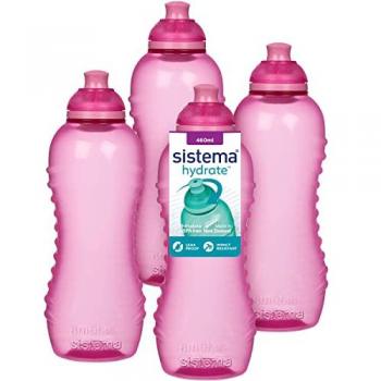 Pack de 4 Botellas Deportivas Twist 'n' Sip Squeeze Rosa 460 ml a Prueba de Fugas Sin BPA