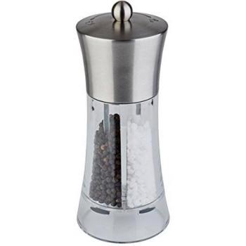 Molinillo de sal y pimienta APS 2 en 1 - Ø 8 cm y 19 cm de altura, molinillo de especias con mecanismo de molienda de cerámica, práctico molinillo transparente con grado de molienda ajustable, no apto para el lavavajillas