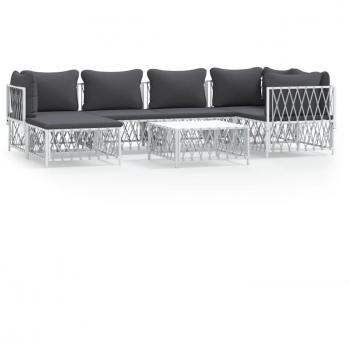 vidaXL 7-Piece White Steel Garden Lounge Set with Cushions