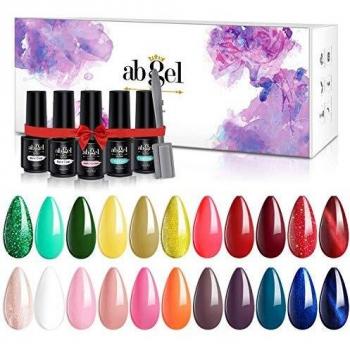 ab gel 27pcs Soak Off Gel Kit de esmalte de uñas con base y capa superior, Juego de esmalte de gel de 22 colores