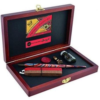 Manuscript - Caja de estilo victoriano con pluma, tintero, sello y barra de lacre
