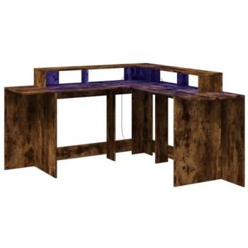 Escritorio con LED Madera Ingeniería Roble Ahumado 152x152x91cm