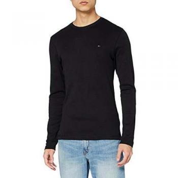 Tommy Jeans Slim Fit Long Sleeve Ribbed T-Shirt - Organic Cotton - Black - M