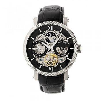Heritor Automatic Men's Aries Skeleton Moon Phase Leather Watch - Black Stainless Steel