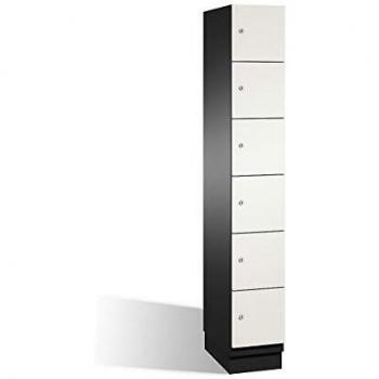 Armario de compartimentos bajo llave C+P Cambio 6 casilleros, color gris oscuro/blanco, puertas HPL, ancho 300 mm