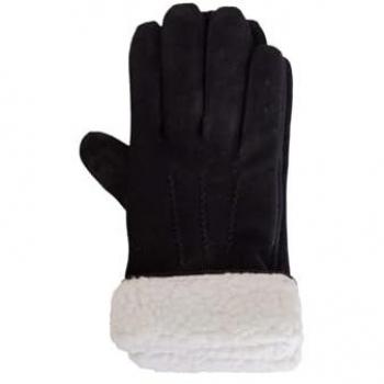 Timberland Women's Black Leather Gloves with High Pile Fleece, Size L