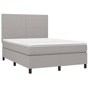 Cama Box Spring con Colchón Viscoelástico Espuma Protector Muelles Ensacados Adaptable Acolchado Reversible Tela Gris Claro 140x190 cm