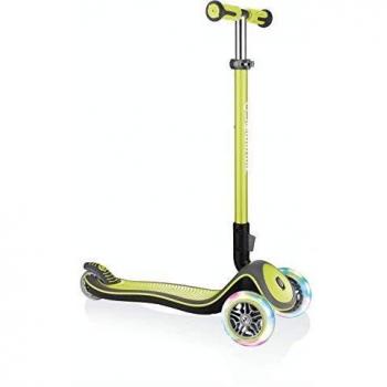 Globber - ELITE DELUXE LIGHTS - Patinete de 3 ruedas plegable e iluminado para niños de 3 a 9 años + , Verde lima