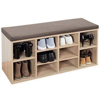 RICOO Banco Zapatero con Asiento 104 x 49 x 30 cm Mueble recibidor Roble marrón Sonoma – Organizador Zapatos WM033-ES-B