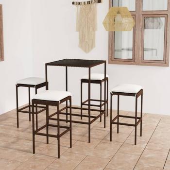 Set de 5 piezas de barra de jardín con almohadas de Polyrattan marrón