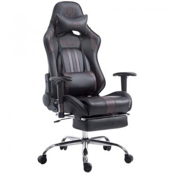 Silla de oficina gaming con reposapiés extensible y mecanismo mecedor en PVC negro/marrón 10_0002749