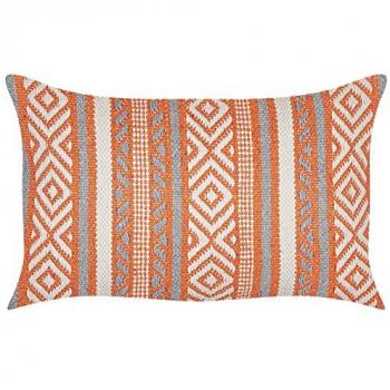 Cojín decorativo de algodón naranja, blanco y gris 30 x 50 cm con patrón geométrico y borlas Inula