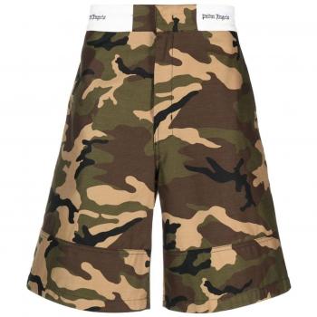 Palm Angels Men's Camouflage Print Cotton Shorts in Green | Size 46 | PMCS003E23FAB001