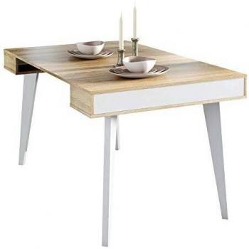 Skraut Home - Mesa Consola Extensible hasta 146,6 cm - Dimensiones Cerrada: 79 x 90 x 54 cm - Modelo Nordic - Acabado en Roble Cepillado y Blanco Mate - Material Resistente
