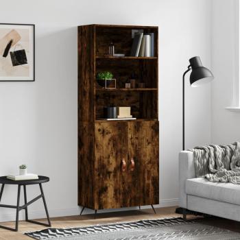 Aparador alto de madera contrachapada en color roble ahumado, dimensiones 69,5x34x180 cm, con 2 puertas, mueble de almacenaje para salón, buffet y armario auxiliar