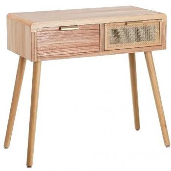 Consola HONEY Natural de Madera de Paulonia y MDF con Rejilla Beige, dimensiones 80 x 40 x 78 cm