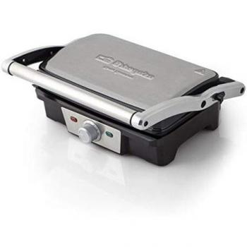 Orbegozo GR 3800 - Grill- parrilla eléctrica con placas abatibles 180°, superficie antiadherente, tapa basculante adaptable al grosor, 1500 W de potencia