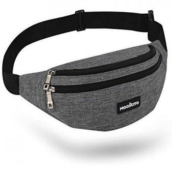 MOCOCITO Riñoneras Hombre y Mujer Impermeable con Correa Ajustable de 120 cm,Gran Capacidad para Teléfono DE 6.5 Pulgadas/ Llaves/ Gafas, Viajar/ Correr/ Moto/ Bici/ Acampada/ Comprar [Gris]