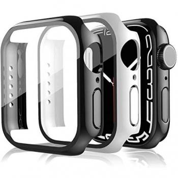 [2 Pack] Compatible con Apple Watch Series 7 41 mm Funda, Ultra Delgada PC Carcasa rígida con protector de pantalla, Resistente a arañazos Funda para iWatch 7 Case