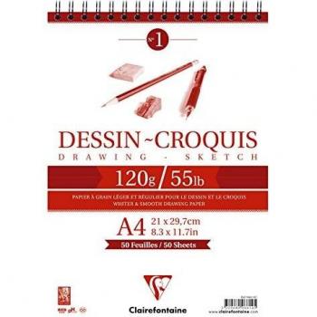 Bloc de Dibujo Clairefontaine A4 125g, 50 Hojas, Espiral