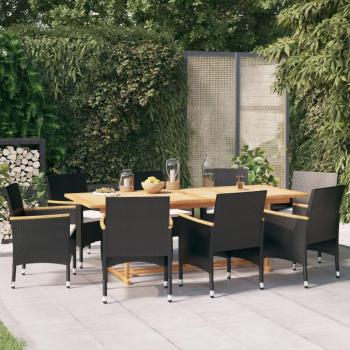 Juego de comedor de jardín 9 piezas con cojines negro