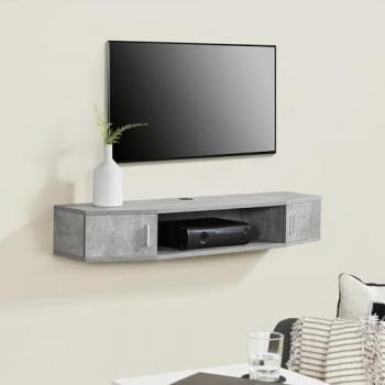 Estantería de pared para TV Tørring con 2 niveles y 2 puertas, efecto hormigón, dimensiones 18 x 110 x 30 cm