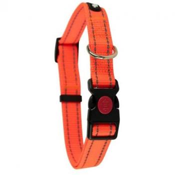 Collar Reflectante de Nylon para Perros Ibañez Talla M con cierre de seguridad, color naranja, diseñado para mejorar la visibilidad y seguridad en condiciones de poca luz