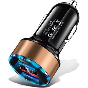 Cargador de Coche Universal 2 en 1 con Pantalla LED Digital y USB Doble para iPhone, Samsung y Huawei - Adaptador de Carga Rápida para Móviles