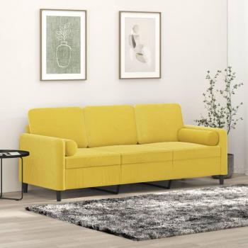 Sofá de 3 plazas con cojines de terciopelo amarillo de 180 cm Vidaxl