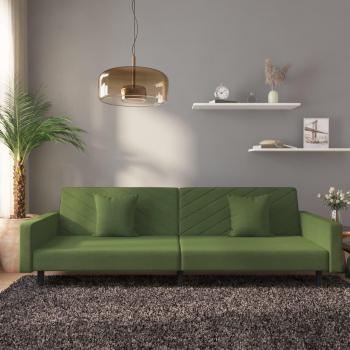 Dark Green Velvet 2-Seater Sofa Bed with Two Pillows