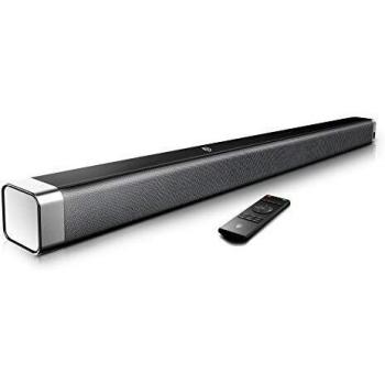 BOMAKER Barra de Sonido 2.0 Canales, Potencia 120dB, Tecnología DSP Subwoofer Incorporado + Bluetooth para TV, Soporte Óptico, 3,5 mm Audio AUX, USB, Diseñado para Cine en Casa, ODINE I, Negro-Gris