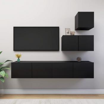 Conjunto de muebles para televisión de 4 piezas en color negro - diseño moderno