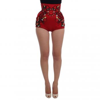 Dolce & Gabbana Red Silk Crystal Roses Shorts - IT40|S