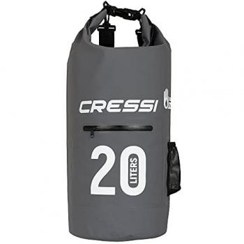 Bolsa Cressi Dry PVC con cremallera gris 20L, impermeable, multiuso, incluye bolsillo con cremallera y portabotellas