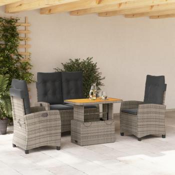 4-Piece Grey Poly Rattan Garden Dining Set with Cushions
