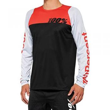 Camiseta de MTB 100% R-Core Negro-Rojo Racer, Maillot de bicicleta, color negro, blanco y rojo, talla L