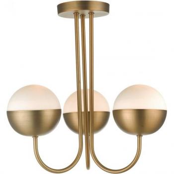 Plafón de techo semi empotrado Andre en latón envejecido claro, con cristal opal, para 3 bombillas E14 y diámetro de 38 cm