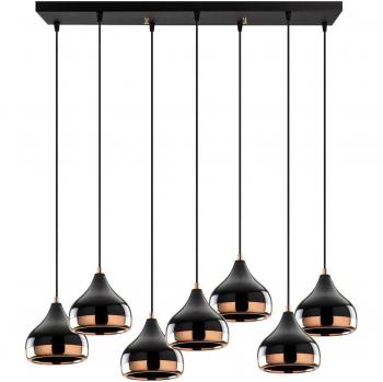 Lámpara colgante Yildo 6894, negra/cobre, metal, 7 luces