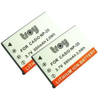 2xTroy-Baterías para Casio NP-20, Adecuado para Casio Exilim EX-M1, EX-M2, EX-M20, EX-S1, EX-S2, EX-S3, EX-S20, EX-S100, EX-S500, EX-S600, EX-S600D, EX-S770 , EX-S770D, EX-S880, EX-Z3, EX-Z4, EX-Z5, EX-Z6, EX-Z7, EX-Z8, EX-Z11, EX-Z12, EX-Z18, EX-Z60, EX