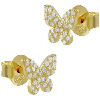 Pendientes mariposa Mini de plata bañada en oro con circonitas blancas