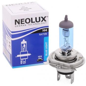 Lámpara incandescente halógena NEOLUX H4 Blue Light 12V, 60/55W - Faro de carretera, tipo H4, luz azul, voltaje 12V, potencia 60/55