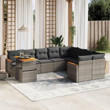 10-Piece Grey Poly Rattan Garden Sofa Set with Cushions