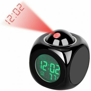 Reloj Despertador Digital LED con Proyector, Termómetro, Calendario y Cargador USB