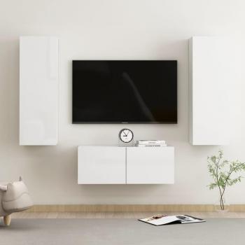 vidaXL Set de muebles de salón para TV 3 piezas madera ingeniería 80 x 30 x 30 cm, aglomerado blanco brillante, incluye Mueble de Salón, Mueble TV, Mesa de TV
