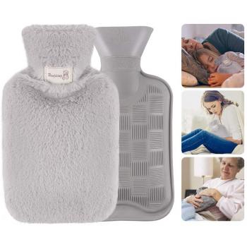 Bolsa de Agua Caliente, Goma Natural Bolsas de Agua Caliente, con Suave Felpa Cubierta Bolsa de Caucho de Buena Calidad, Fácil de rellenar, Diseño seguro y duradero bolsita de agua caliente