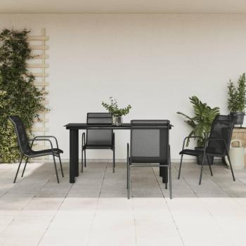 5 Piece Black Steel and Textilene Garden Dining Set