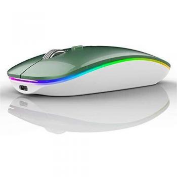 Ratón Inalámbrico Recargable, Ultra Delgado Receptor Nano Wireless Mouse 1600 dpi Ajustables Silencioso Mini Mouse Multicolor LED para Computadora Portátil, PC, Portátil, Macbook