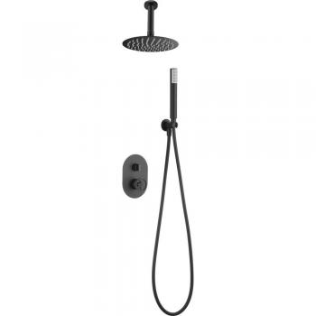 Conjunto ducha monomando empotrado Vesubio negro mate