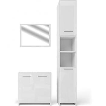 Conjunto de muebles de baño Kiko, Blanco alto brillo, 3 piezas, Vicco
